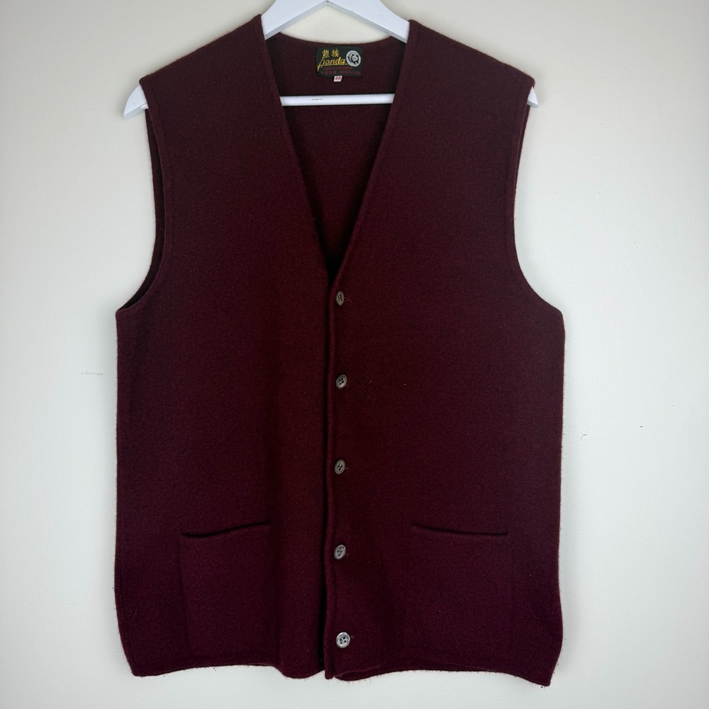 VINTAGE Men’s Panda Maroon Cashmere Sweater Vest Cardigan size 42